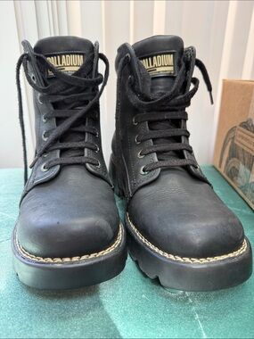 Palladium Black Leather Lace-Up Womens Boots